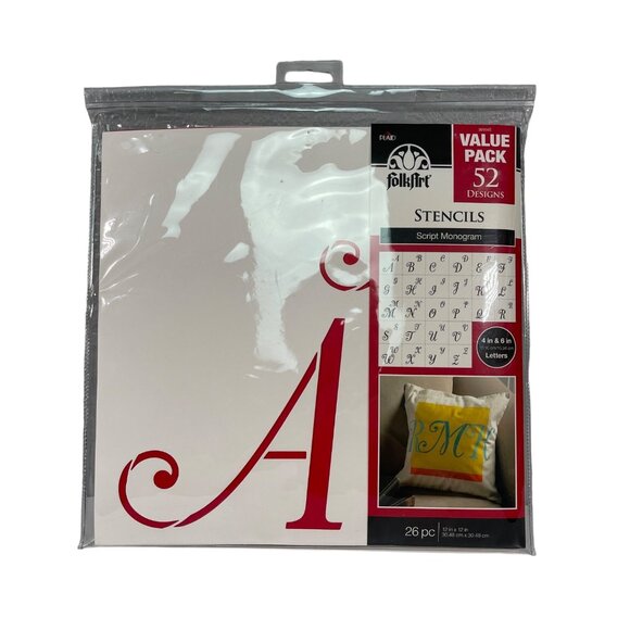 FolkArt Script Monogram Stencils Value Pack 52 Designs Letters 4in 6in Projects - Picture 1 of 4